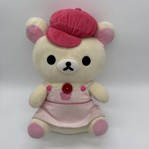 San-X Korilakkuma Plush 16" Bear Pink Overalls & Beret Japan Rilakkuma Tag‎